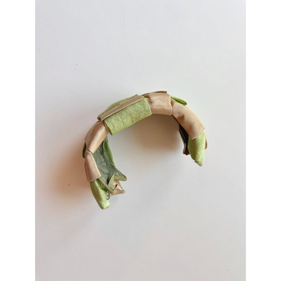 Vintage Green Straw Champagne Satin Ribbon Headband - Picture 7 of 13